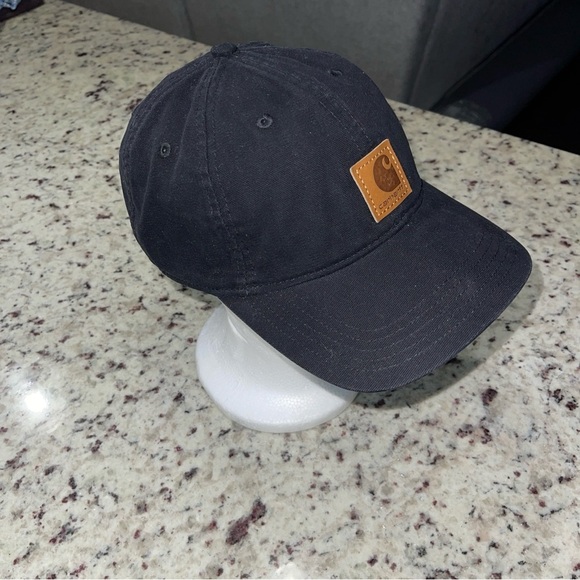 Cathartt Odessa Cotton Canvas Strapback Adjustable Black Hat Brown Leather Logo - Picture 2 of 6